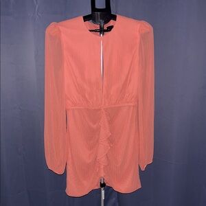 NBD Arijana Ruffled Trim Cutout Mini Dress in Coral